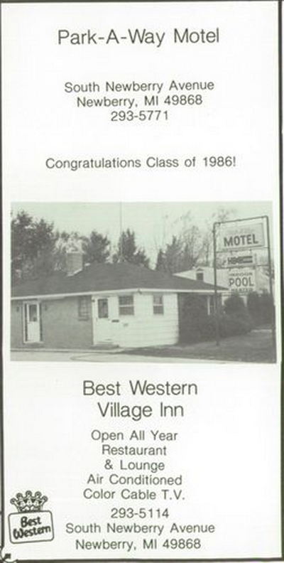 Park-A-Way Motel - 1986 Newberry High Yearbook Ad